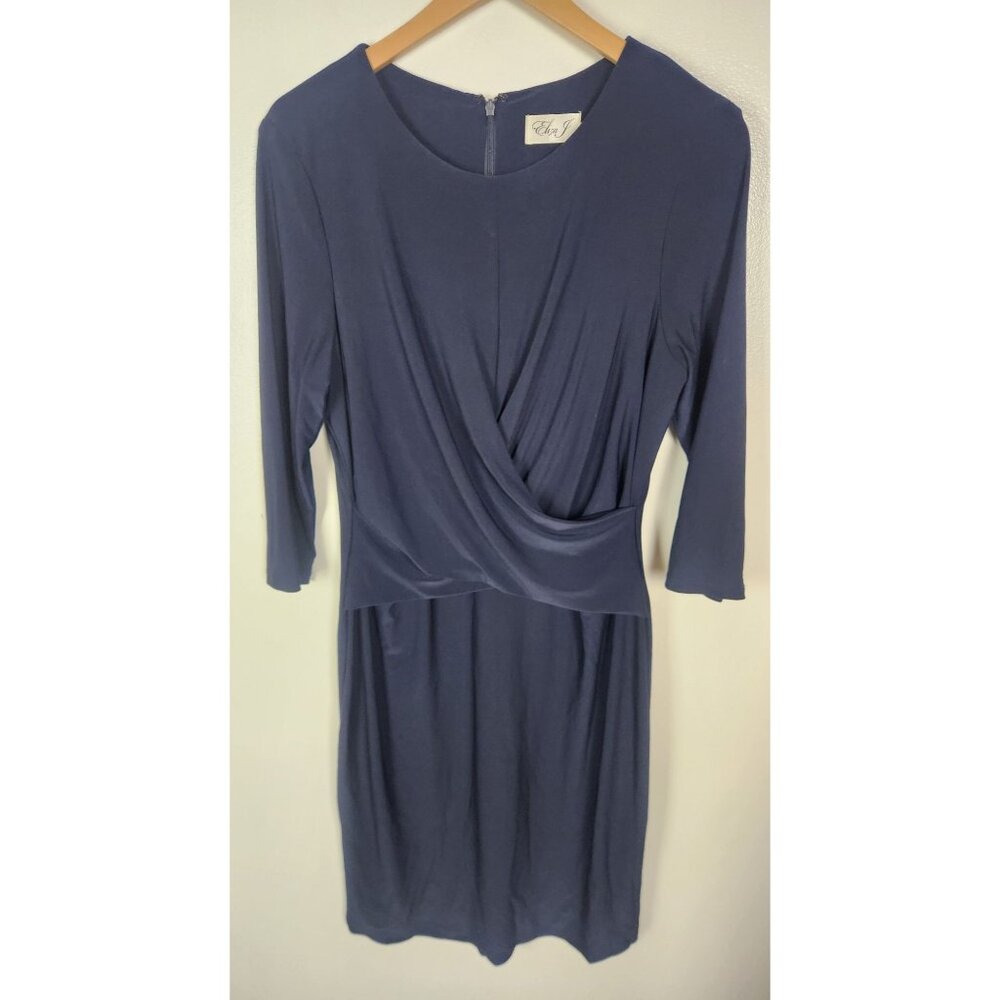 Eliza J Women's Sz. 14 Navy Blue Gathered Front Long Sleeve Dress